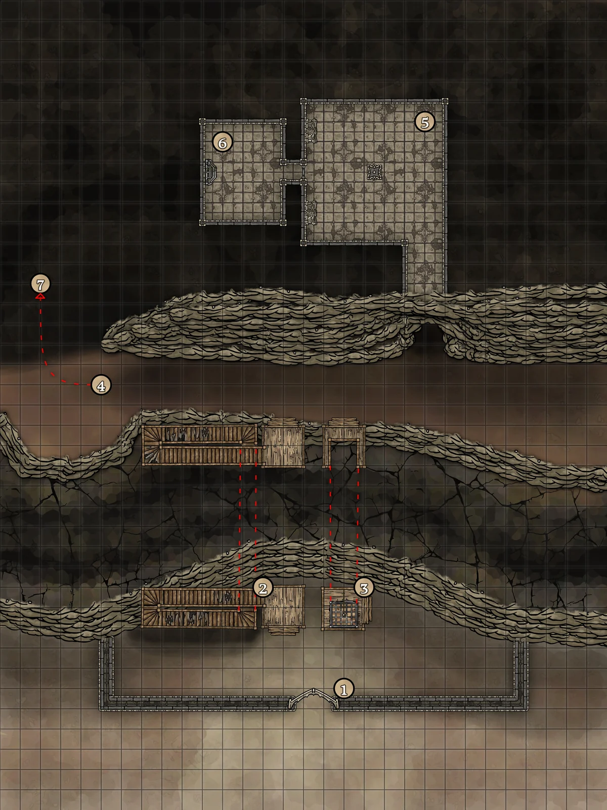 Map of Suncatcher Mesa’s cliffside stairs, lift and sun shrine.